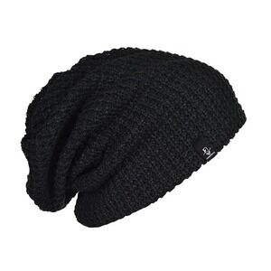 FORBUSITE Mens Slouchy Long Oversized Beanie Knit Cap for Summer Winter Black